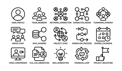 Icons representing teamwork, networking, and project management concepts