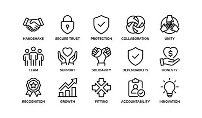 Fototapeta premium Business icon set: trust, protection, collaboration, innovation symbols