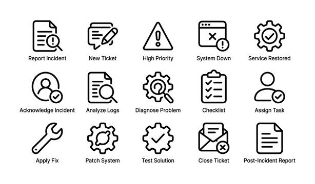 It support icons: incident, ticket, priority, system, service management