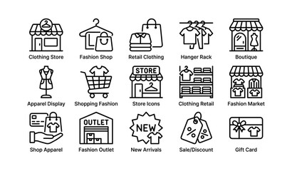 Fototapeta premium Clothing store and fashion icons: retail, boutique, and apparel shopping