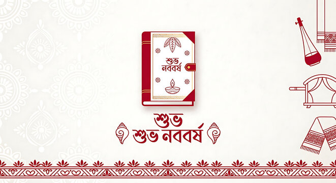 Traditional Bengali New Year Poila Boishakh Greeting Card Design.