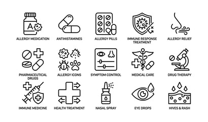 Fototapeta premium Allergy medication and treatment symbols illustrating relief and symptom control