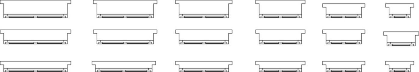 Technical architectural detail drawings showing multiple window or door frame section elevations with various sill and lintel configurations in grid layout.