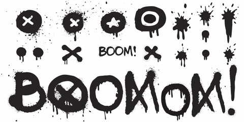 Black spray paint elements including stars crosses and the word boom © Bijon