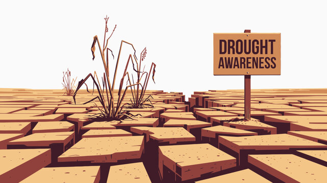 Drought Awareness Concept with Cracked Earth and Sign vector