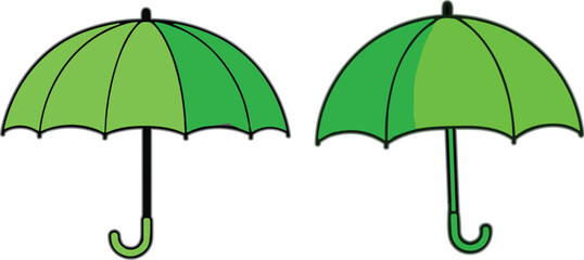 Obraz premium Two green umbrellas isolated on white background representing weather protection insurance security safety and rainy season concept vector
