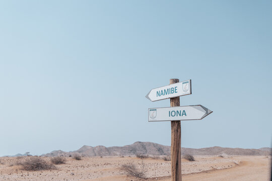 Desert Road Sign in Angola: To Namibe and Iona National Park