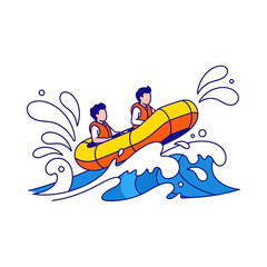 Two people in a raft navigating rough waters, adventure, extreme sports