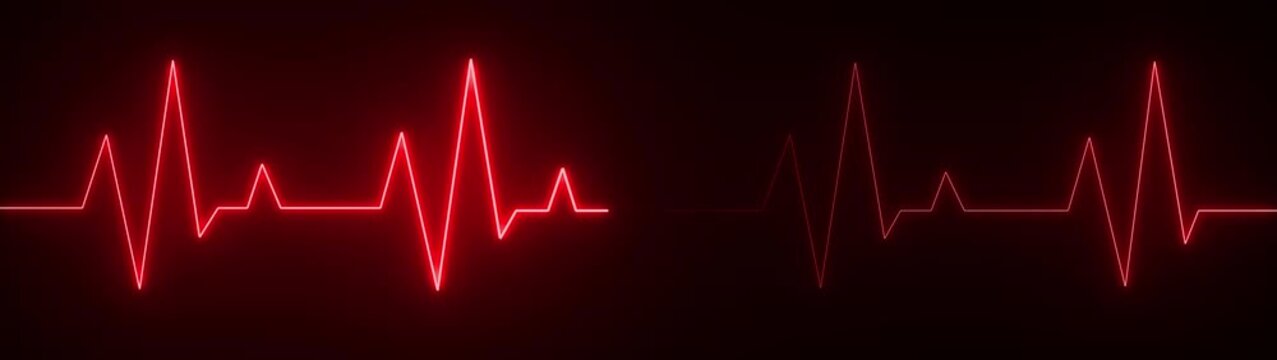 &ldquo;Glowing Red digital heartbeat waveform on dark background representing medical monitoring, health technology, pulse signal, cardiology diagnostics, and futuristic electronic vital signs visualizatio