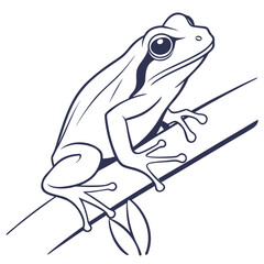 Cute tree frog on branch line art vector illustration with design element © saharima