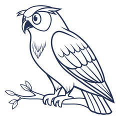 Obraz premium Majestic owl perched on branch line art illustration - wildlife vector
