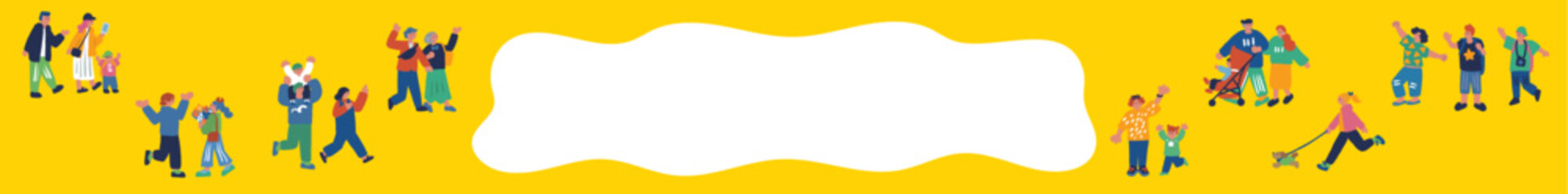 Fototapeta premium 家族やカップル カラフルな人々で賑わうバナーのイラスト