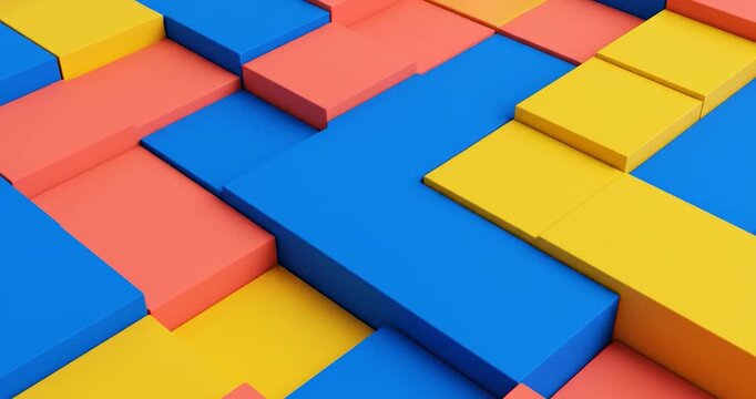 Colorful abstract 3D blocks pattern in blue, orange, yellow