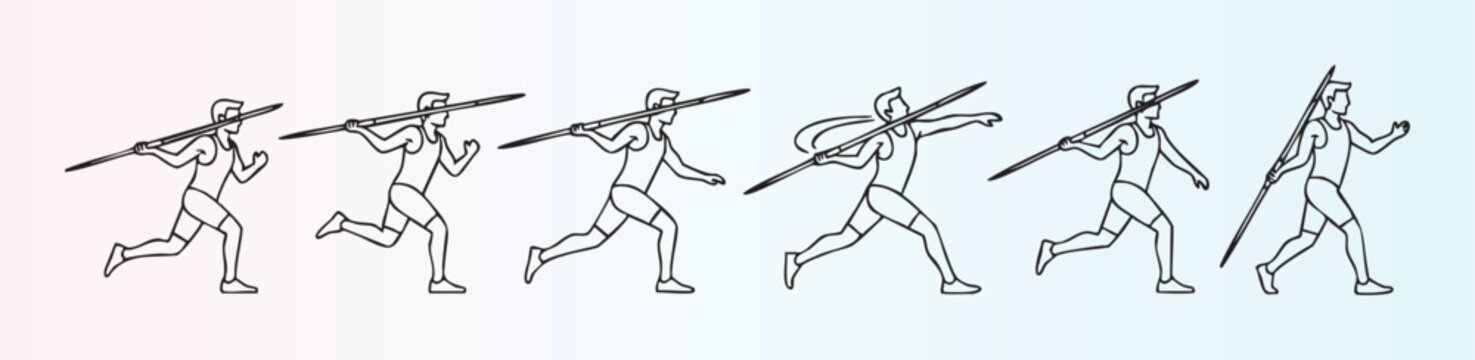 Stepbystep javelin throw technique in athletic competition illustration