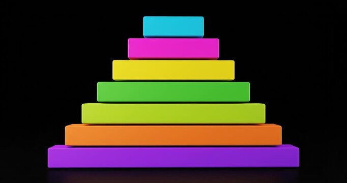 Colorful rectangular blocks stacked in a pyramid on black background