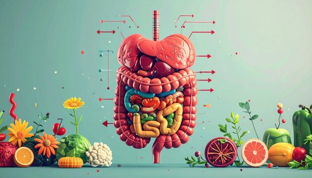 Detailed 3D Model of the Human Digestive System Anatomy with Flow Pathways