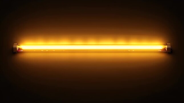 A glowing fluorescent tube light fixture casting a bright, intense illumination across a dark, textured surface creating striking visual contrast suitable for futuristic themes.