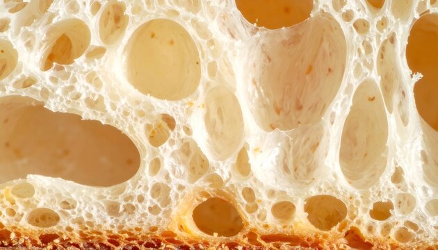 Sourdough bread crumb showing porous texture with yeast bubbles
