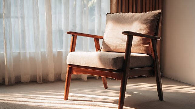 mid-century modern armchair vector in sunlit Scandinavian interior