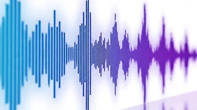 Abstract digital audio sound waveform visualization with gradient colors and reflection