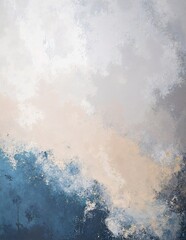 Obraz premium a textured abstract painting in soft blue and beige tones, with gentle brushstrokes blending light and shadow across the canvas