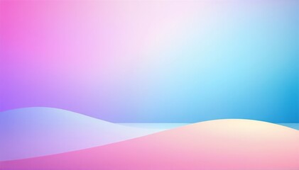 Naklejka premium soft pastel pink and blue gradient sky behind layered mountain silhouettes, creating a dreamy, tranquil landscape backdrop