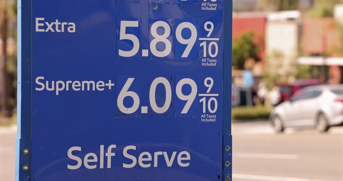 A gas station displays the price per gallon of gas.