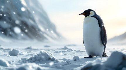 Obraz premium Emperor penguin standing on snowy landscape