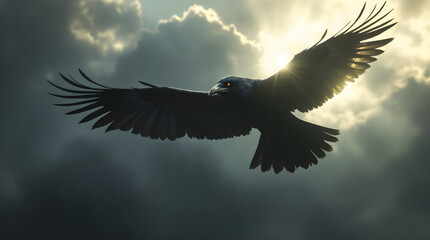 Obraz premium Eagle soaring against dramatic cloudy sky