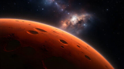 Fototapeta premium Mars planet with nebula and stars in space