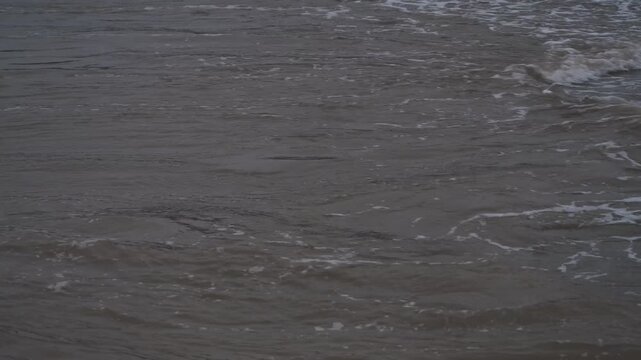 海水と河口の茶色い水の混じった