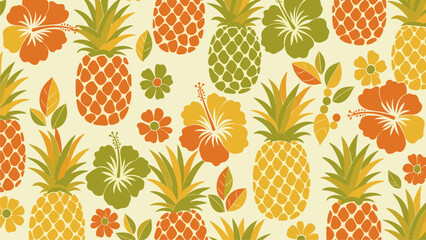 Tropical Pineapple Hibiscus Pattern Background for Summer Beach Marketing & Design