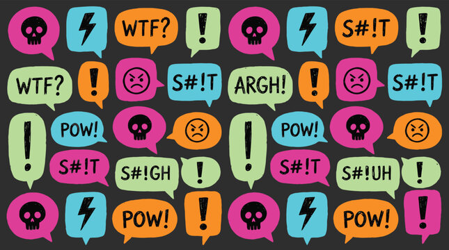 Comic speech bubbles with swearing angry words and symbols vector illustration