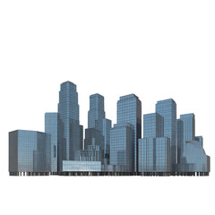 Fototapeta premium A futuristic cityscape with towering skyscrapers and a blue sky background isolated on transparent background