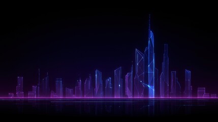 Naklejka premium Futuristic cityscape visualization urban environment digital art night scene conceptual design