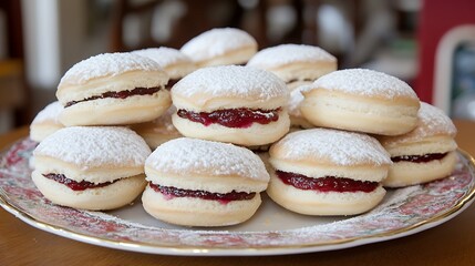 Fototapeta premium Small jam filled pastries dusted with powdered sugar