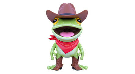 Obraz premium Cartoon Frog Cowboy with Cowboy Hat, Bandana, and Boots