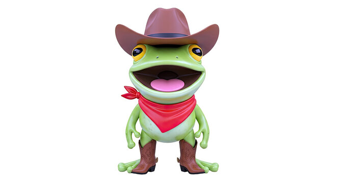 Cartoon Frog Cowboy with Cowboy Hat, Bandana, and Boots