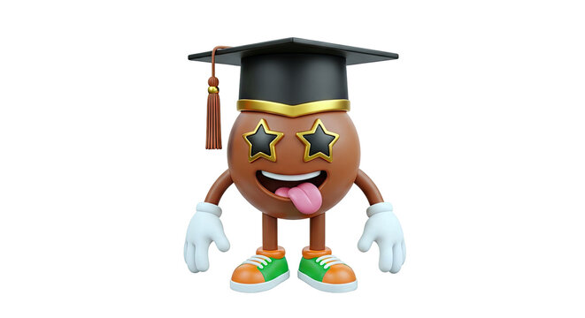 Cartoon Graduation Character with Star Eyes and Tongue Out