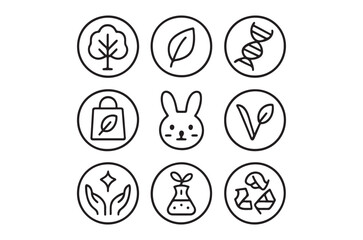 Fototapeta premium Collection of black and white icons representing ethical and natural themes