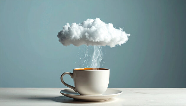 Coffee cup with cloud creative concept on blue background