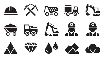 Mining and construction industry icons set with hard hat pickaxe excavator and diamond © MDABDUR