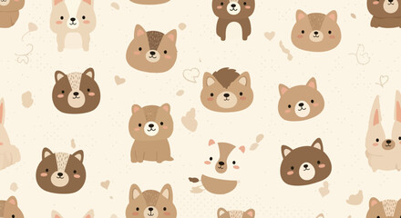 Obraz premium Cute cartoon seamless animal pattern with cats, dogs and other cute zoo pets vector illustration collection
