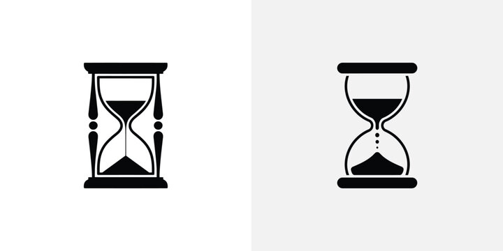 Black and white hourglass sand timer symbols
