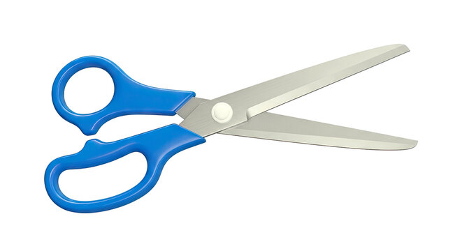 Blue handled scissors with open silver blades
