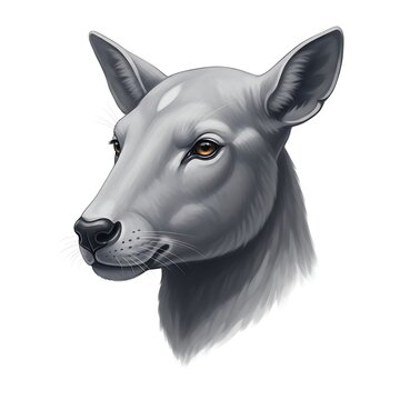 Digital art portrait of a gray deer-like animal head with pointed ears