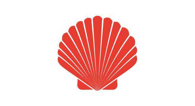 Red seashell graphic illustration on white.