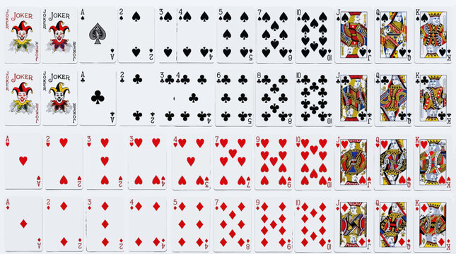 Complete Deck of 52 Playing Cards Vector | Spades Clubs Hearts Diamonds | Full Standard Poker Vector Set | Educational Probability Illustration | Casino Game Design Vector Artwork