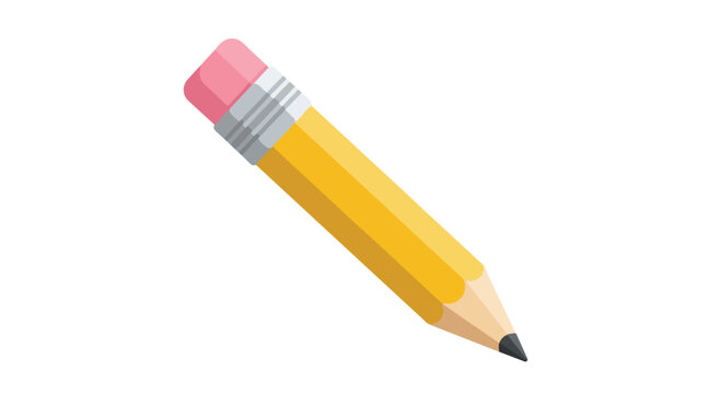 A yellow pencil with a pink eraser on a white background.
