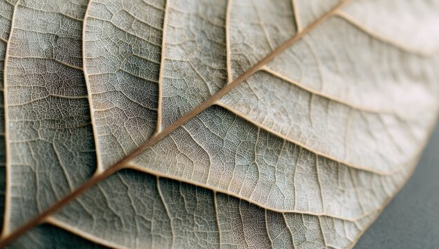 Detailed Macro of a Dried Leaf - Intricate Veins and Textures in Muted Tones.